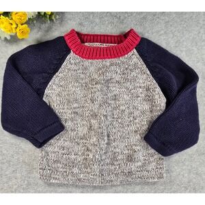 Vintage Gymboree  90s Gymsport Heavy Knit Sweater Small 2-3T Gray Raglan Cotton